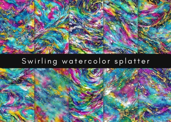 Abstract Swirling Watercolor Splatters: A Touch of Gold