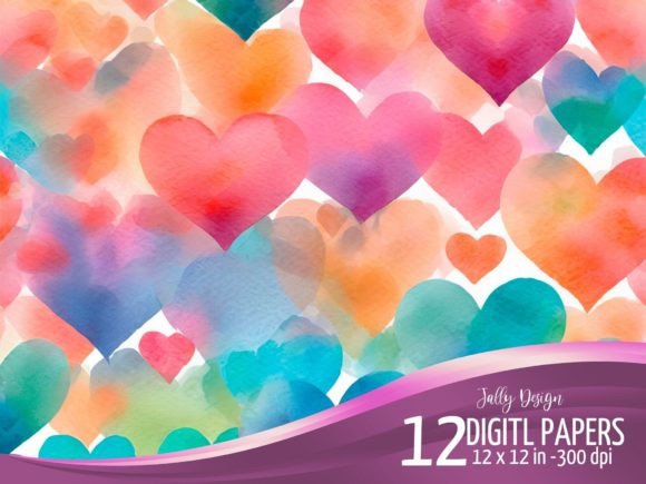 Colorful Watercolor Hearts Backgrounds for Creative Projects