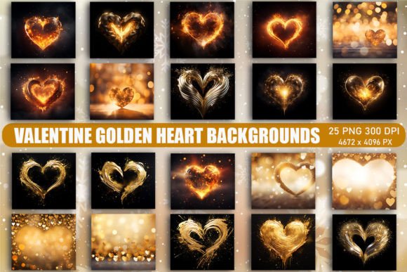 Infuse Your Designs with Romance: Valentine Golden Heart Backgrounds