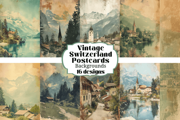 Vintage Switzerland Postcard Backgrounds: A Digital Designer's Alpine Escape