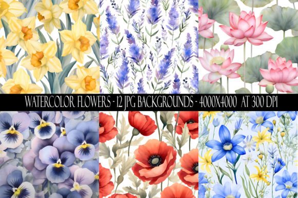 Watercolor Flower Backgrounds: 12 High-Resolution Designs